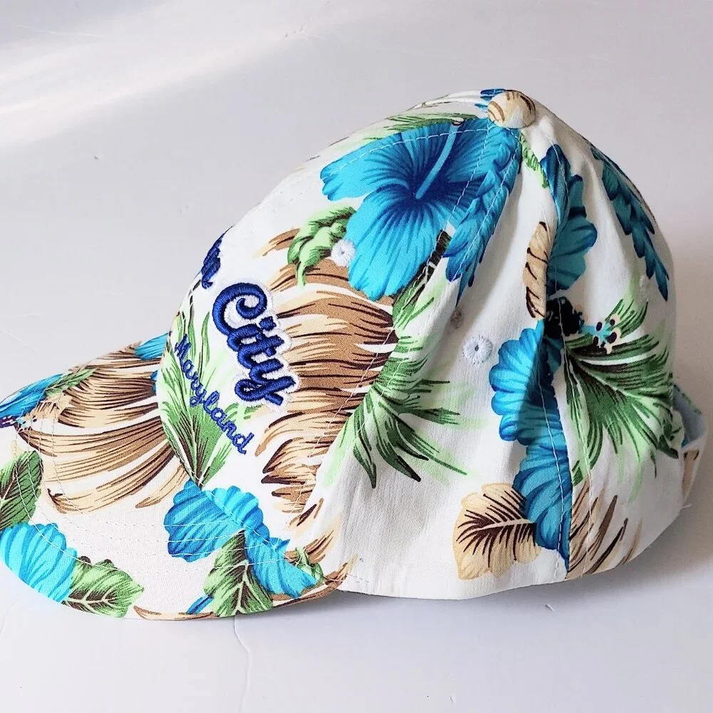 Lucky 7 Ocean City Maryland Hawaiian Floral Print Adjustable Hat Cap